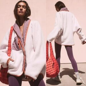 FP Movement by Free People White and Purple Teddy Jacket NWOT Size XL